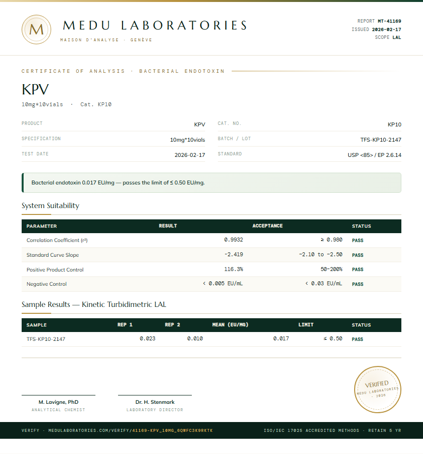 KPV Endotoxin report by Medutest